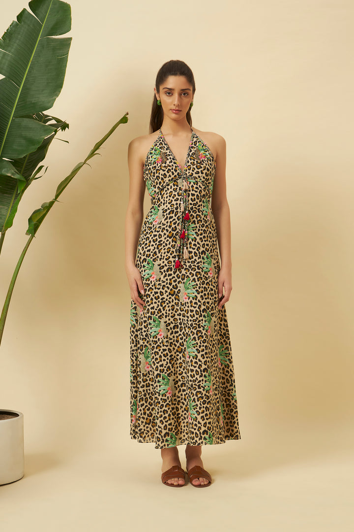 Leopard Print Halter Dress