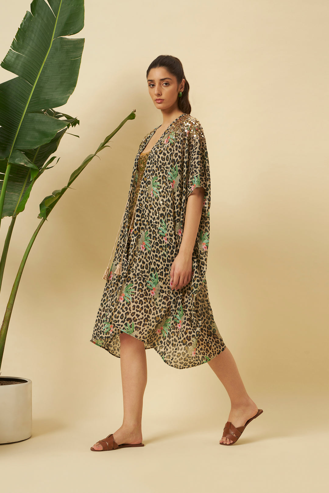 Leopard Print Sequins Embroidered Over Garment