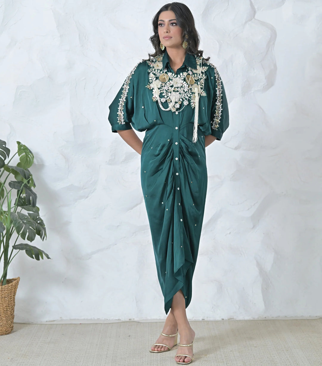 Gold Floral Seraphine Gathered Dress