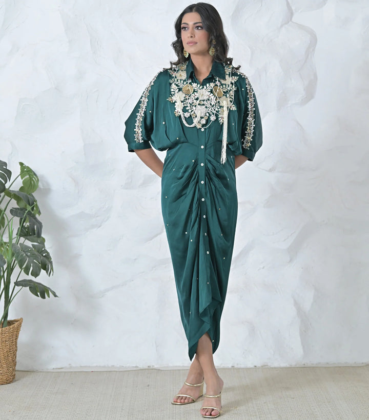 Gold Floral Seraphine Gathered Dress