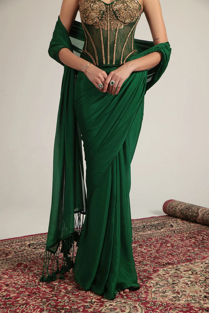 Zar-Rang Green Zardosi Corset Saree Set
