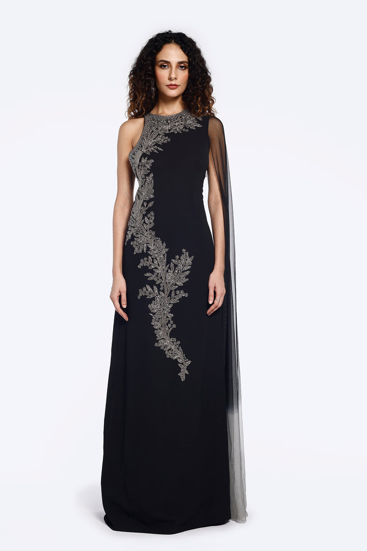 Mono Cape Sleeve Sheath Gown