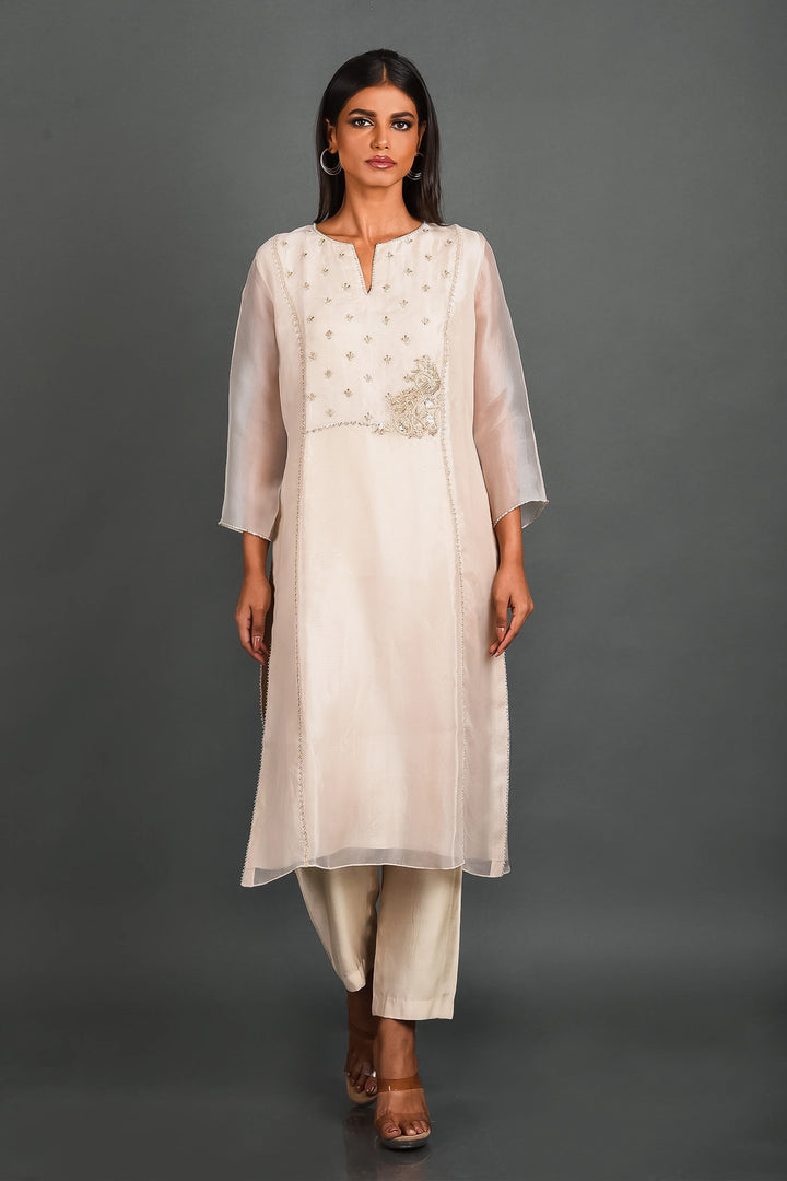 White Organza Kurta With Pant and Dupatta