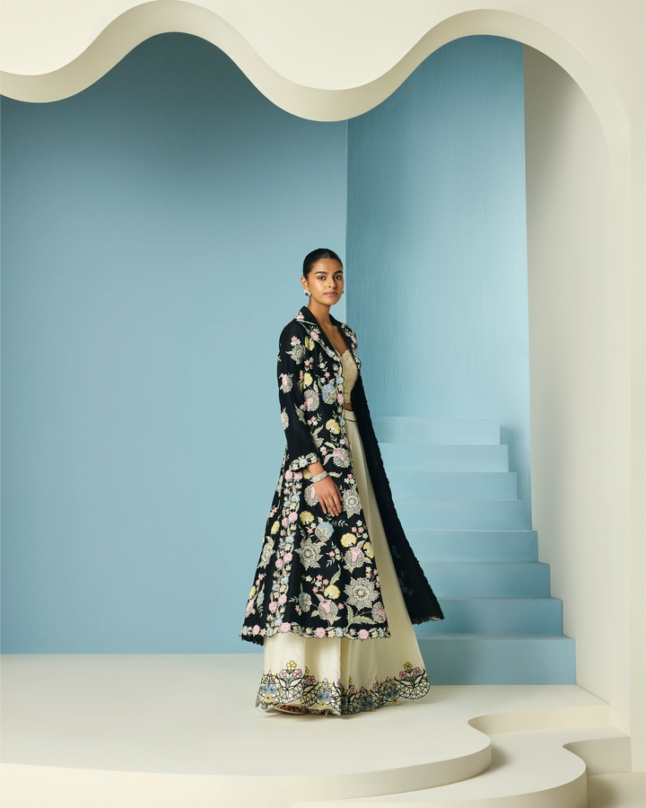 Ivory Contrast Cutwork Lehenga