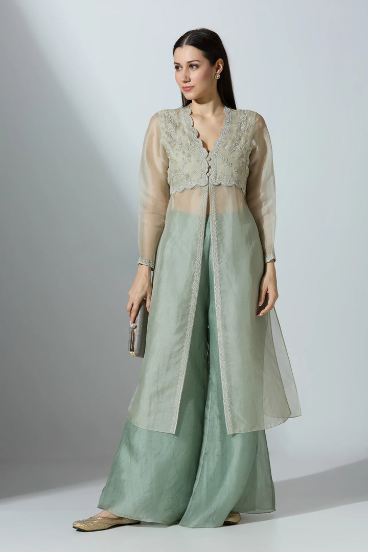 Green Naira Organza Kurta With Pant
