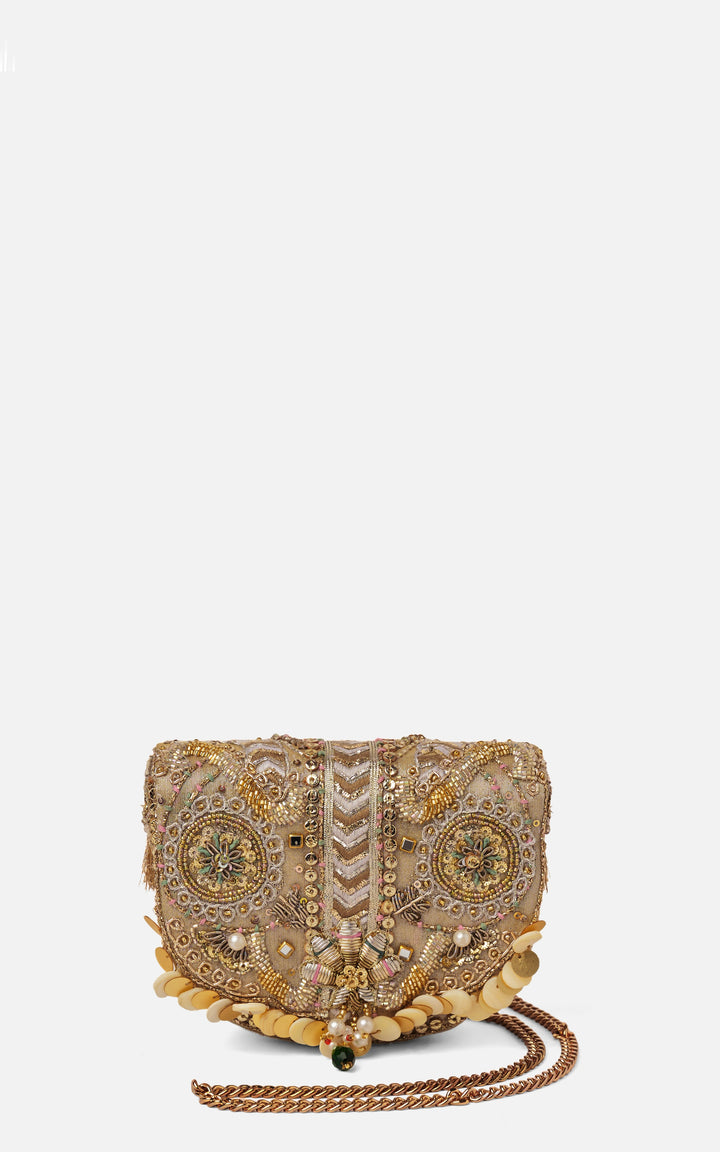 Rangrez Mini Flapover Clutch – Gold Silver