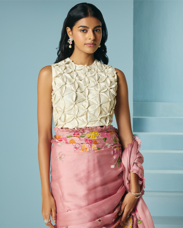 Ivory Origami Applique Beaded Top