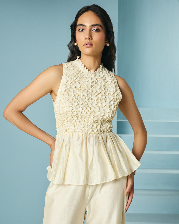 Ivory Beaded Smocked Top