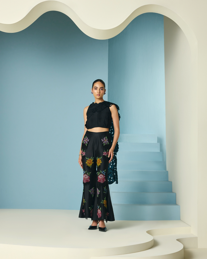 Black Pleated Drape Detail Top