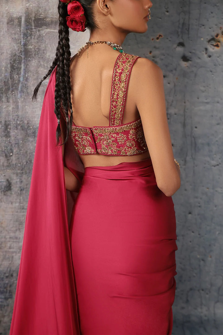 Zar-Rang Maroon Heavy Fringe Saree Set