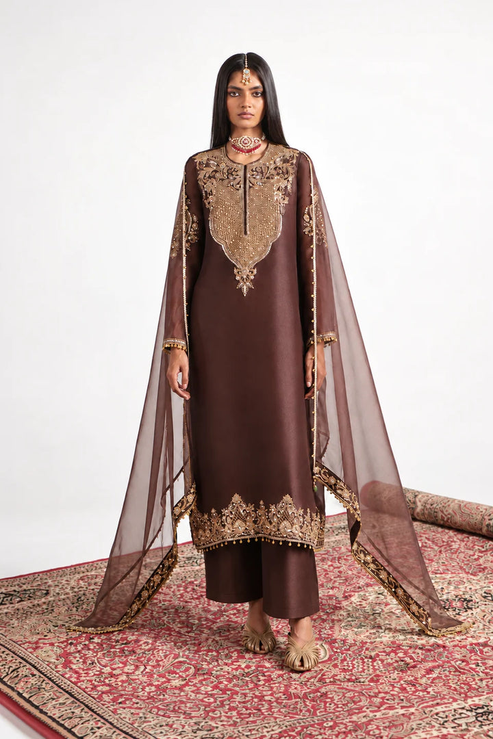 Zar-Rang Brown Straight Kurta Set