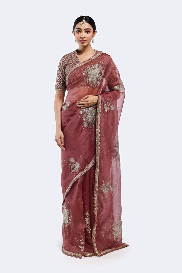 patch floral organza saree