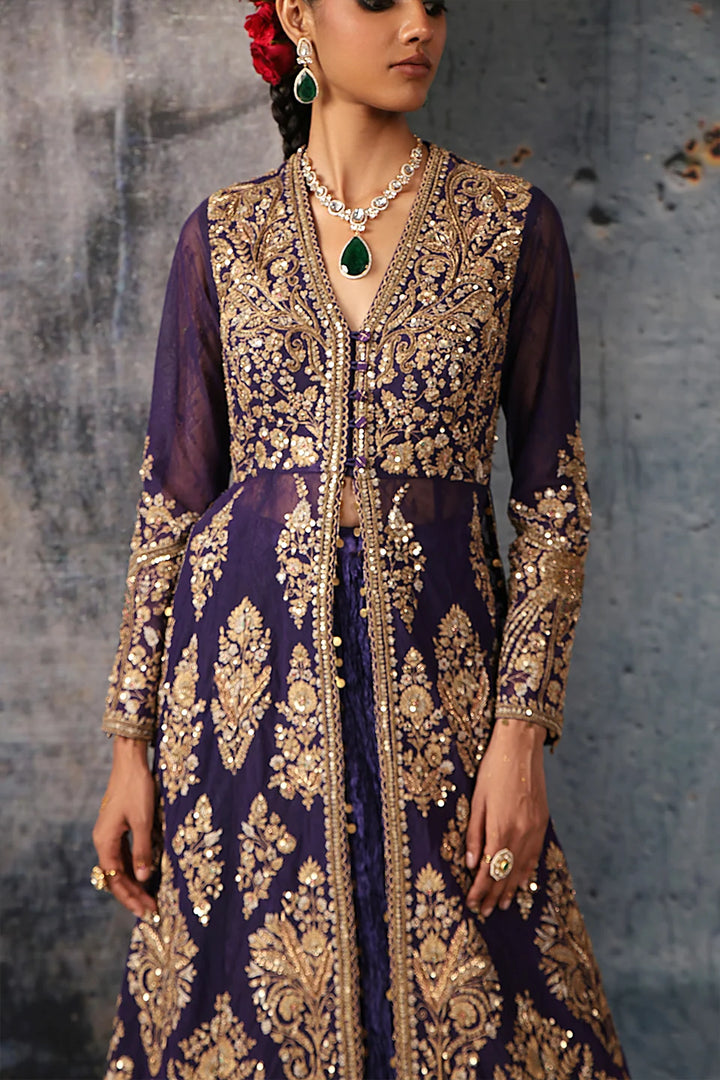 Zar-Rang Purple Jacket Lehenga Set