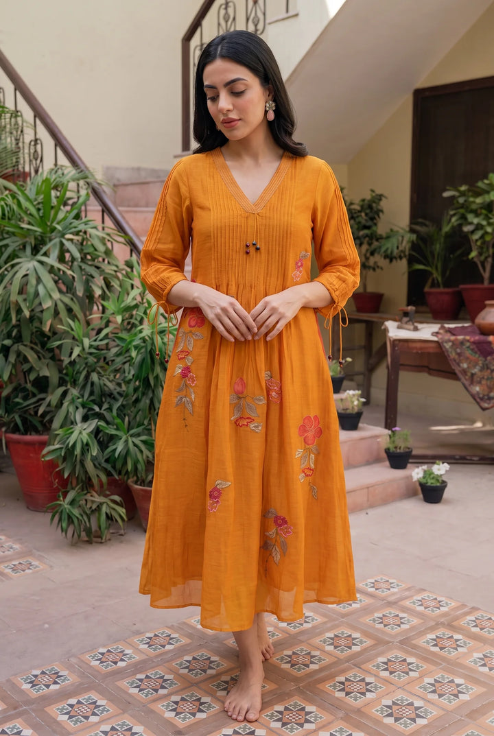 Rumi Mul Chanderi Tunic Set in Sunset Orange