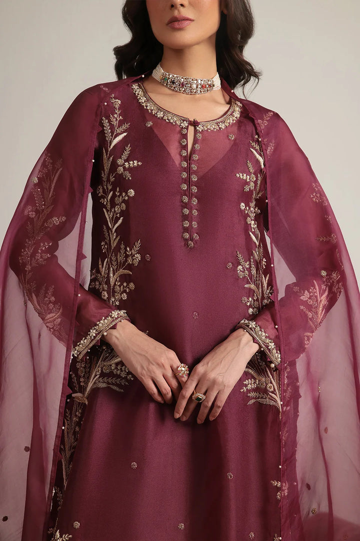 Zar-Rang Wine Light Phool Patti Kurta Set