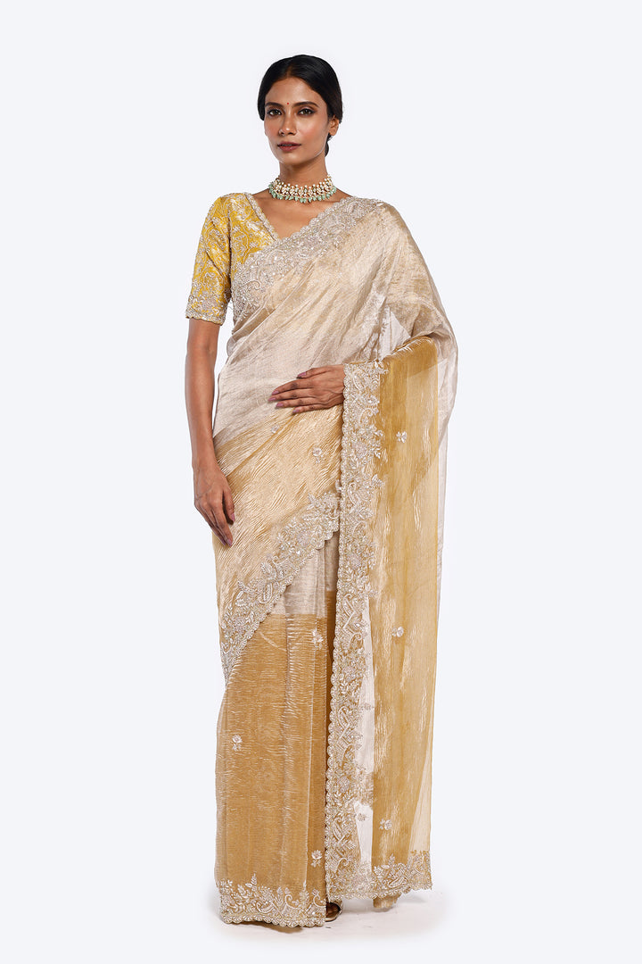 Dual Toned Color Blocked Tissue Saree