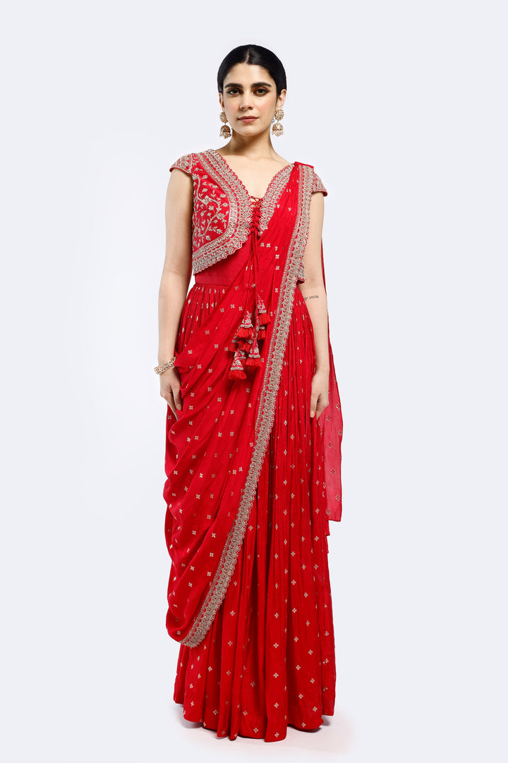 Faux Jacket Embroidered Drape Saree