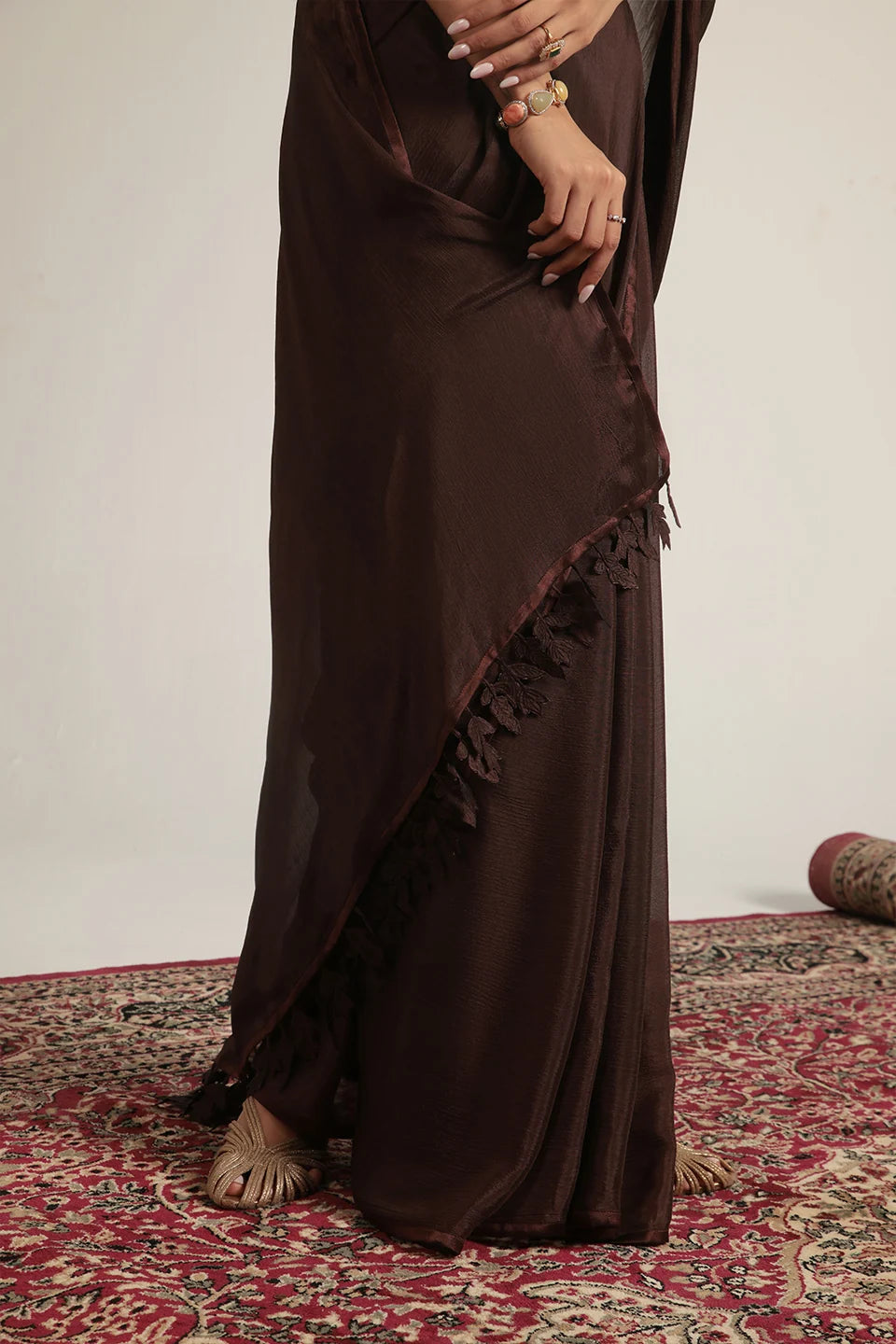 Zar-Rang Brown Double Corset Saree Set