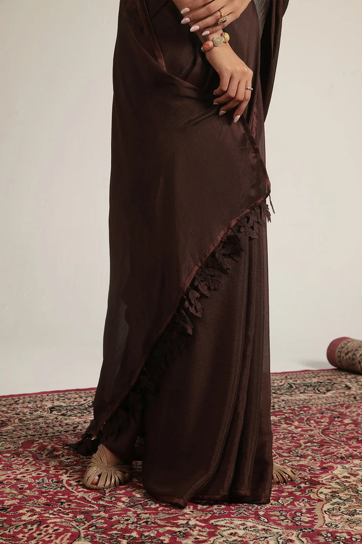 Zar-Rang Brown Double Corset Saree Set