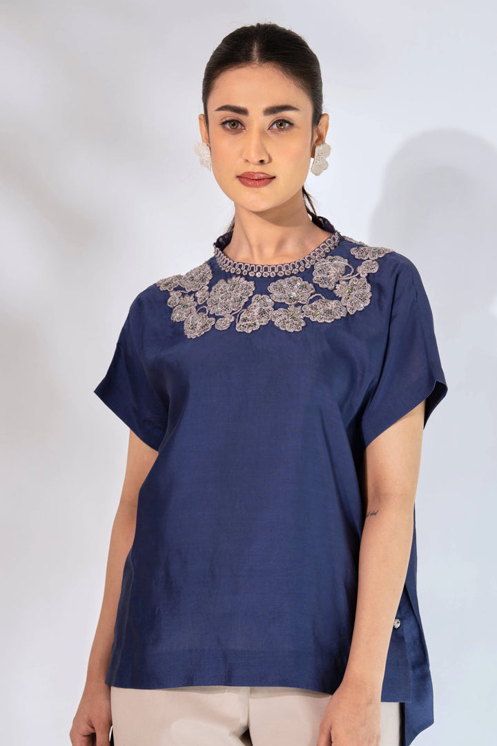 Blue High Neck Top