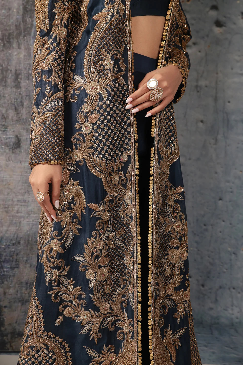 Zar-Rang Blue Long Jacket Set