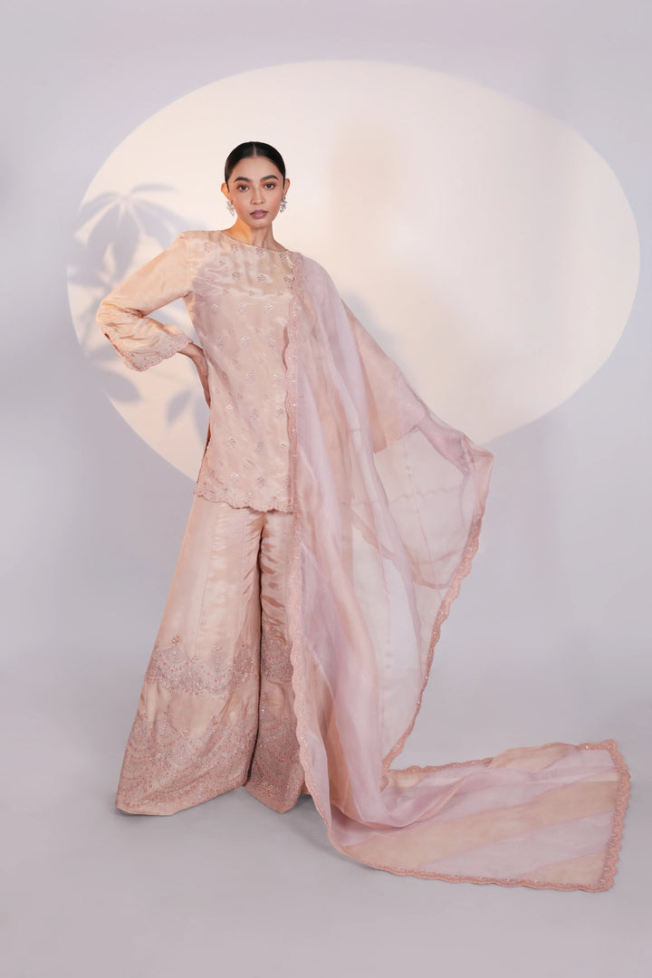 Peach Tissue Kurta Set