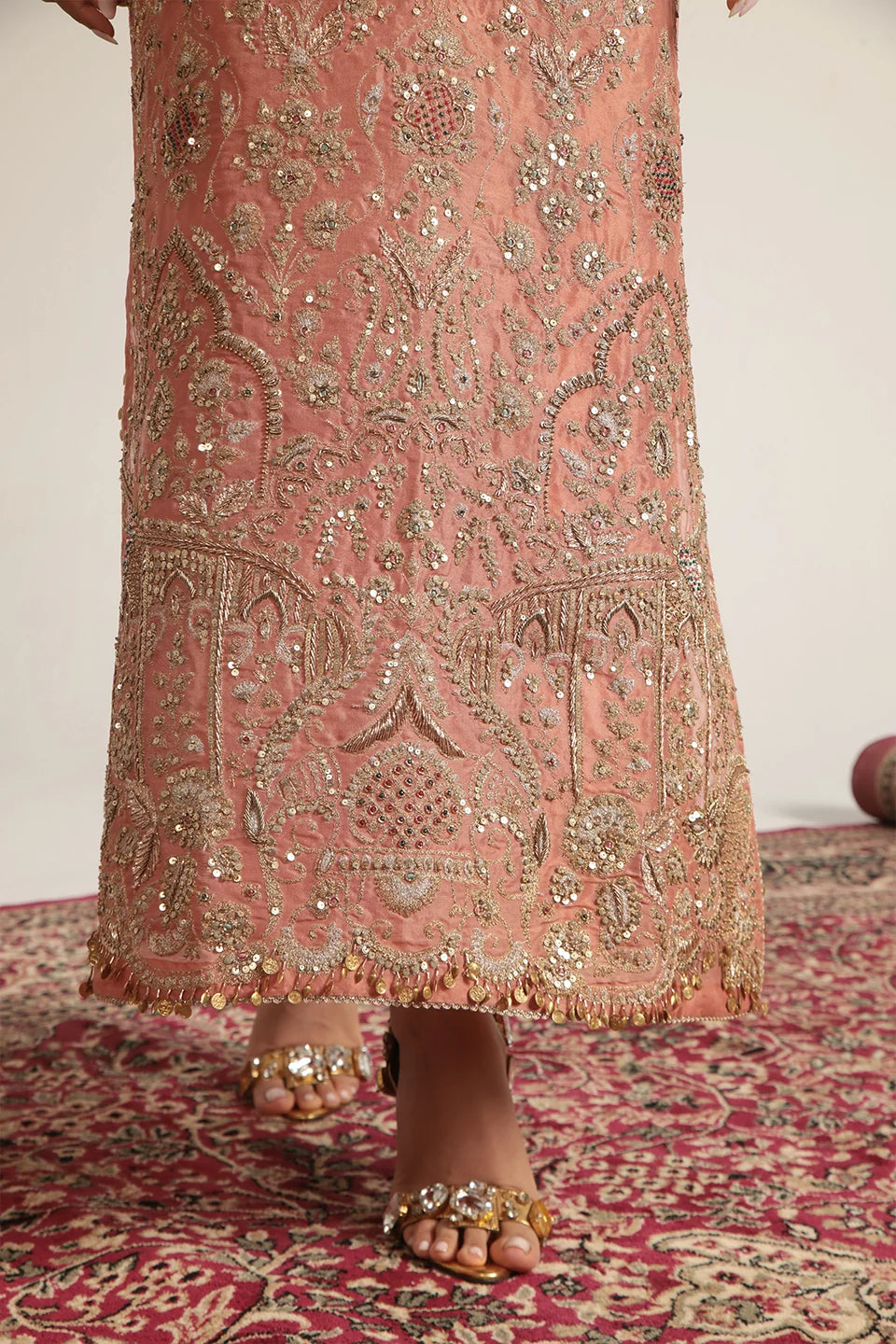 Zar-Rang Peach Heavy Jaal Kaftan Set