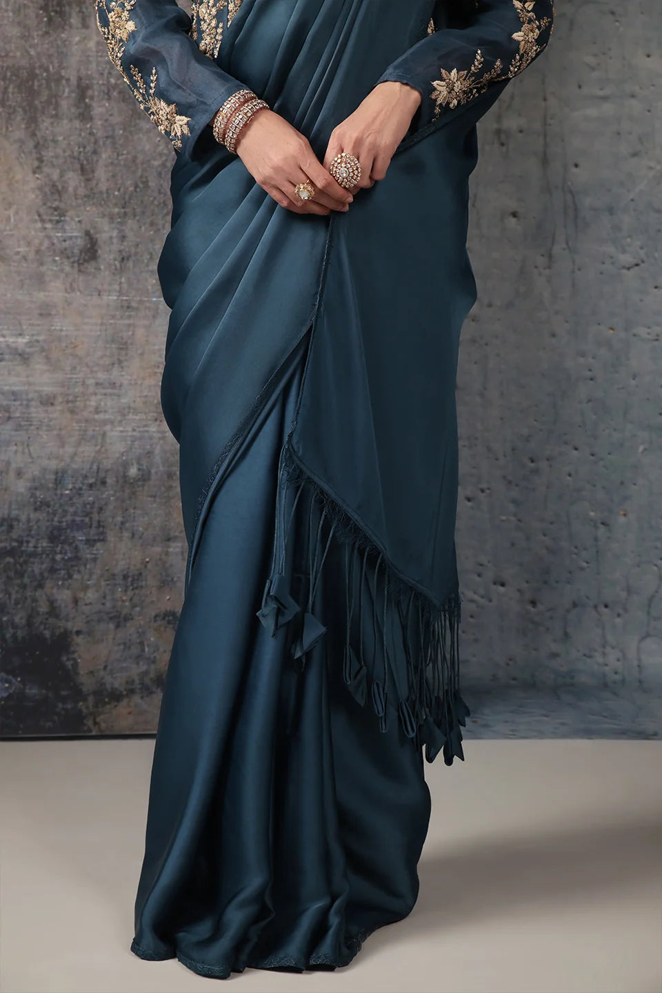 Zar-Rang Blue Jacket Saree Set