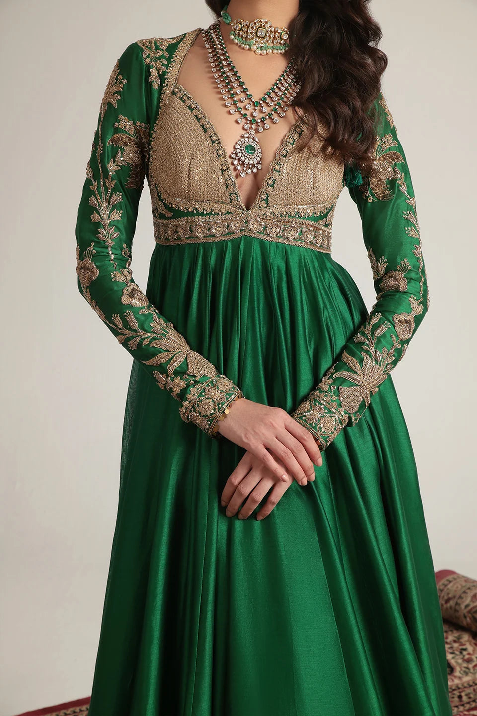 Zar-Rang Green Heavy Yoke Kalidar Set