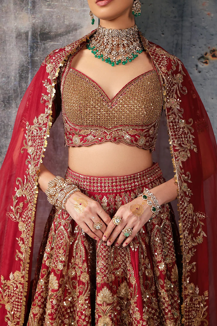 Zar-Rang Maroon Heavy Jaal Lehenga Set