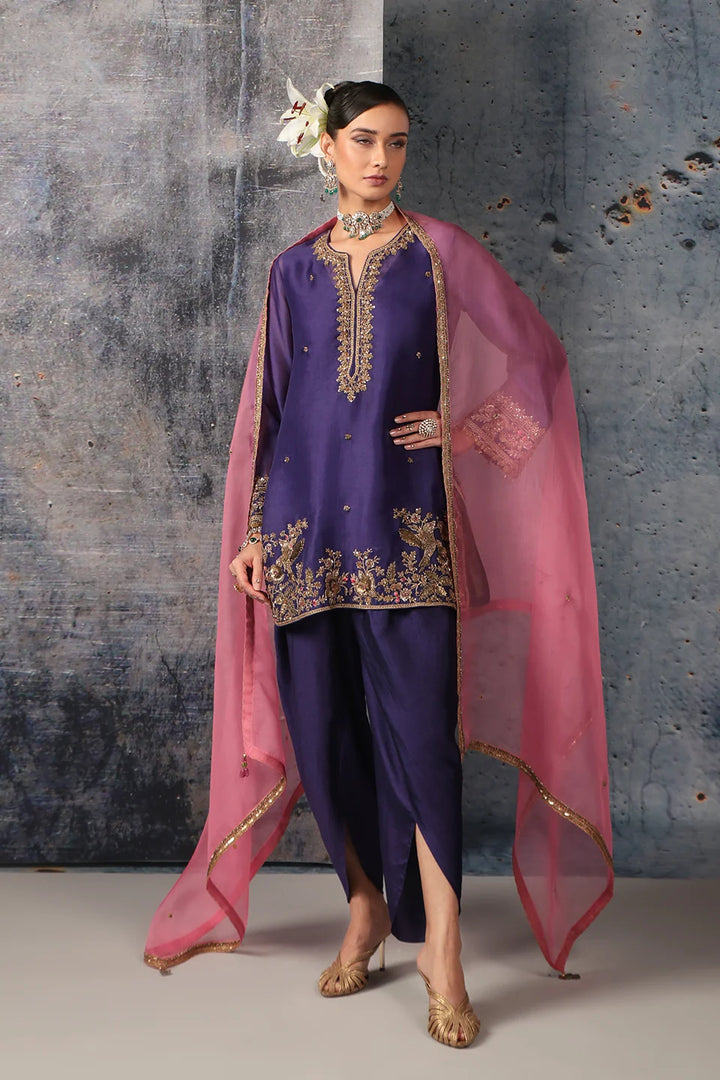Zar-Rang Purple Heavy Short Kurta Set