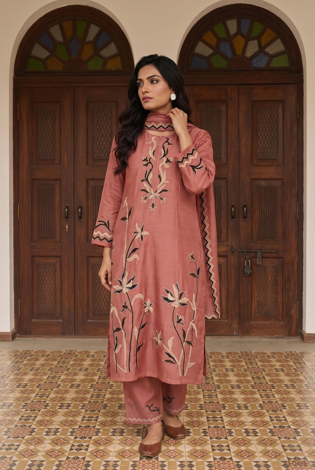 Surkhi Mul Chanderi Kurta Set in Pink Sherbert