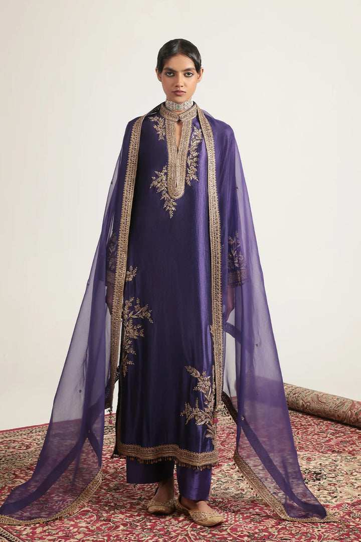 Zar-Rang Purple Jaal Kurta Set