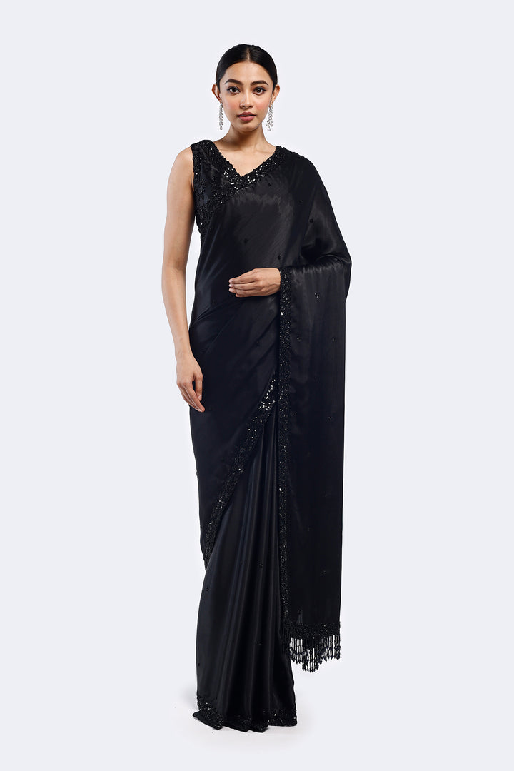 Monochromatic Embellished Satin Saree