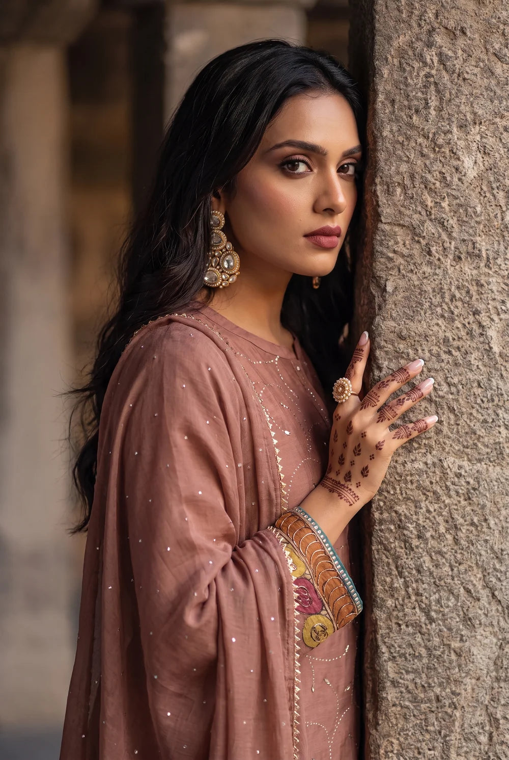 Yaira Mul Chadneri Kurta Set in Dusty Pink