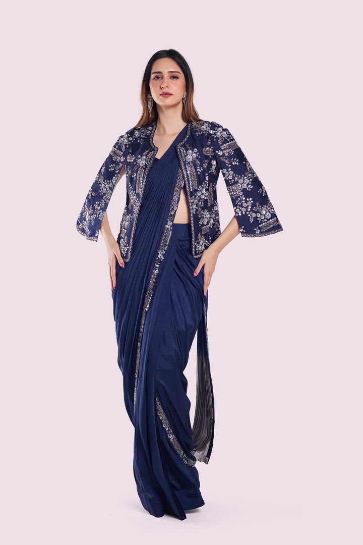 cape sleeve silk drape saree