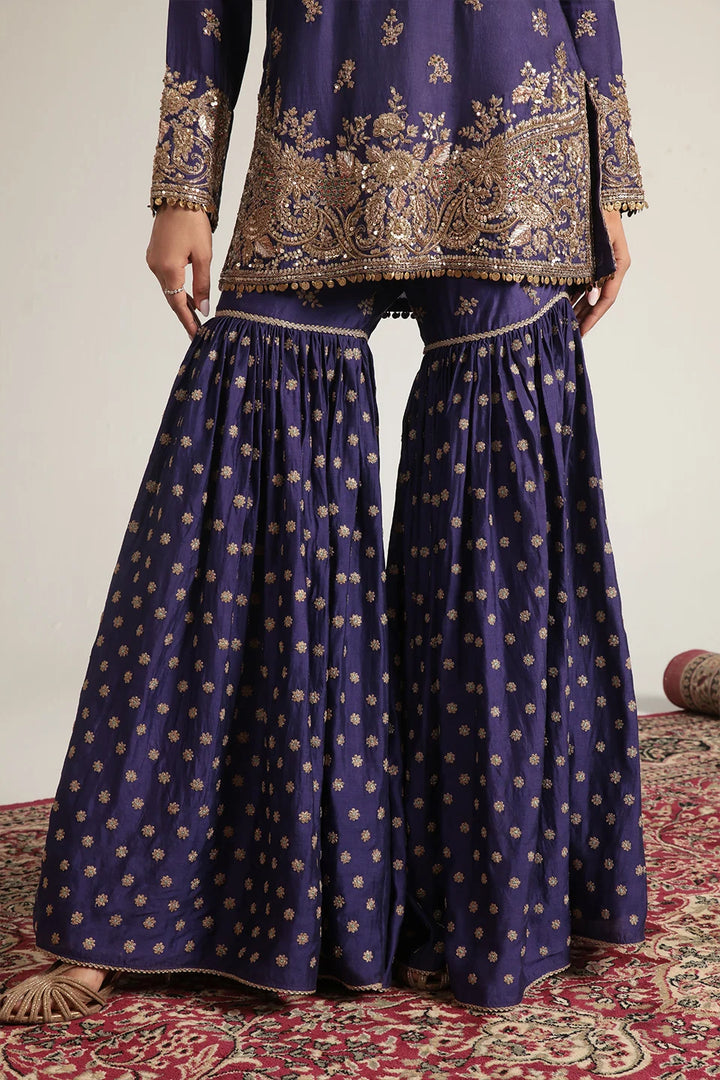 Zar-Rang Purple Buti Sharara Set