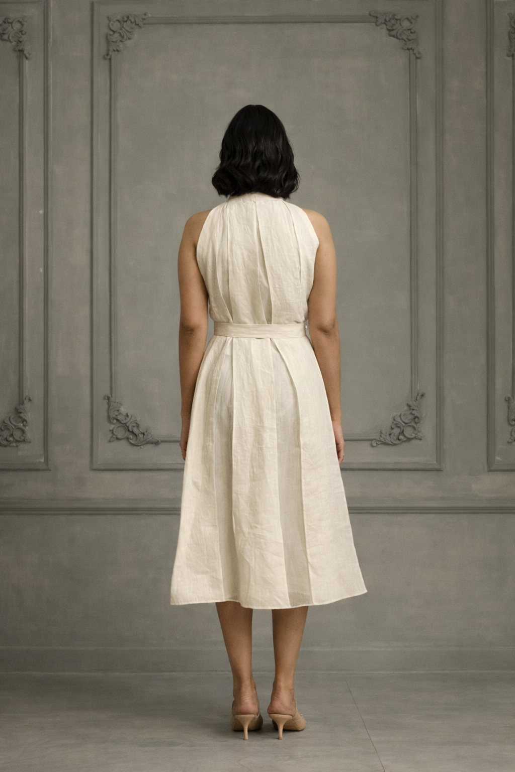 Ivory Applique Work / Embroidered and Porcupine Sleeves Organza Jacket With  Linen and Organza Dress