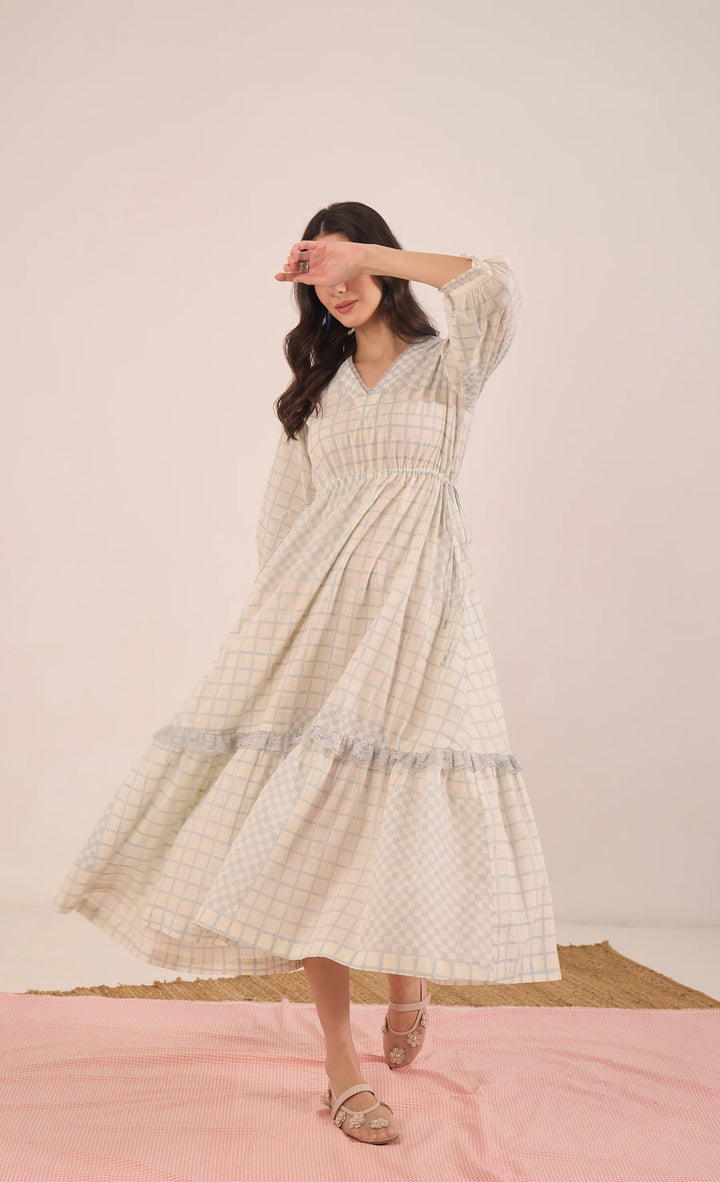 Sheen: Cotton Check MIDI Dress V-neck