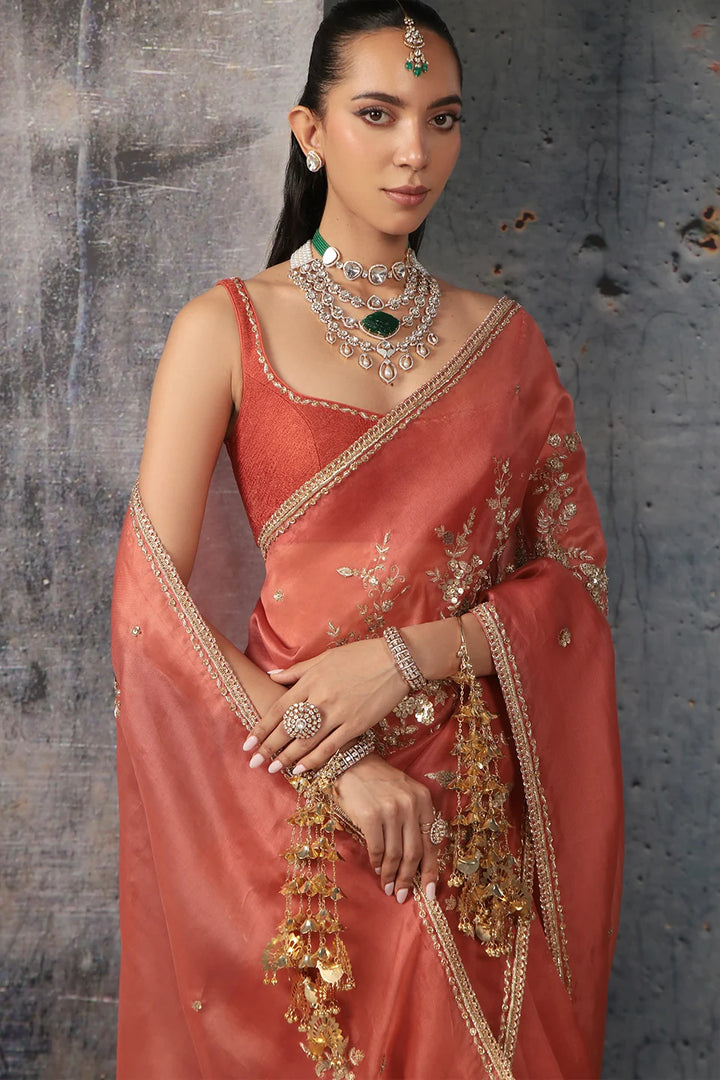 Zar-Rang Orange Zardosi Saree Set