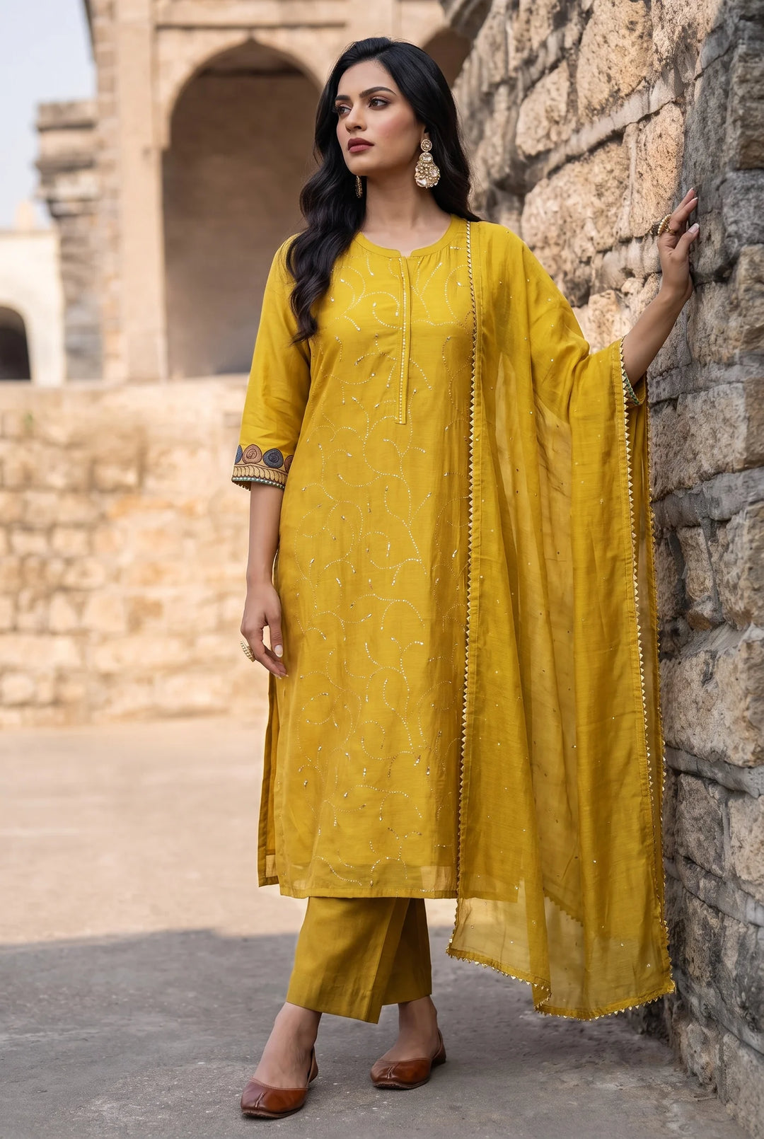Yaira Mul Chadneri Kurta Set in Maize Yellow