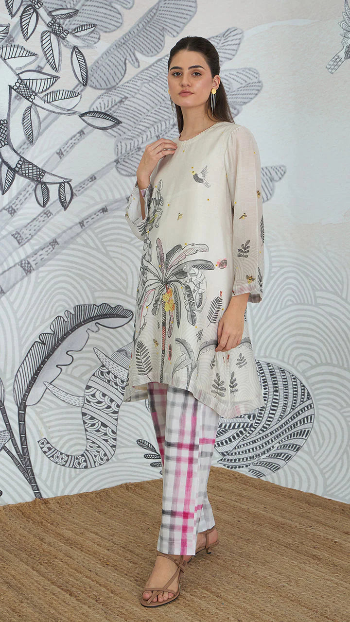 Grey Monkey Jungle High Low Tunic With Check Pants