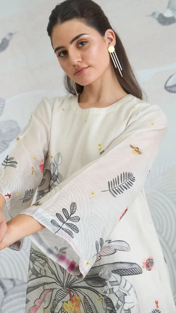 Grey Monkey Jungle High Low Tunic With Check Pants