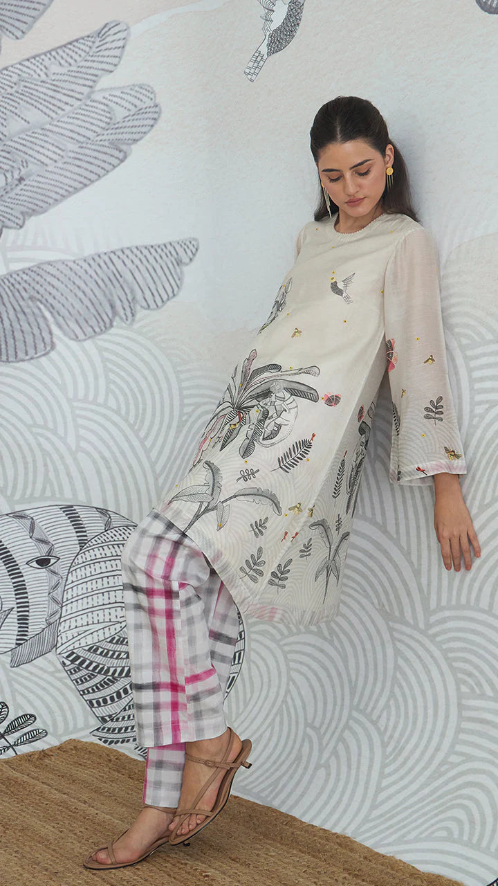 Grey Monkey Jungle High Low Tunic With Check Pants