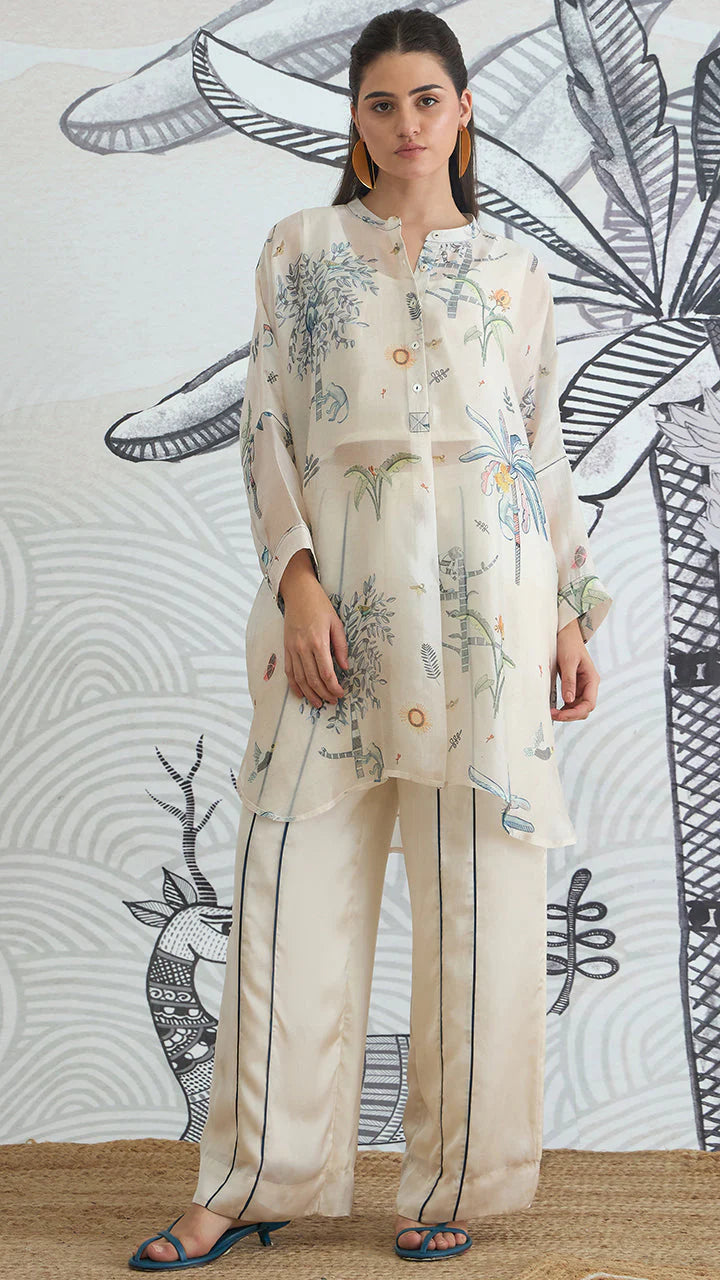Jungle Kimono Tunic With Blue Piping Pants