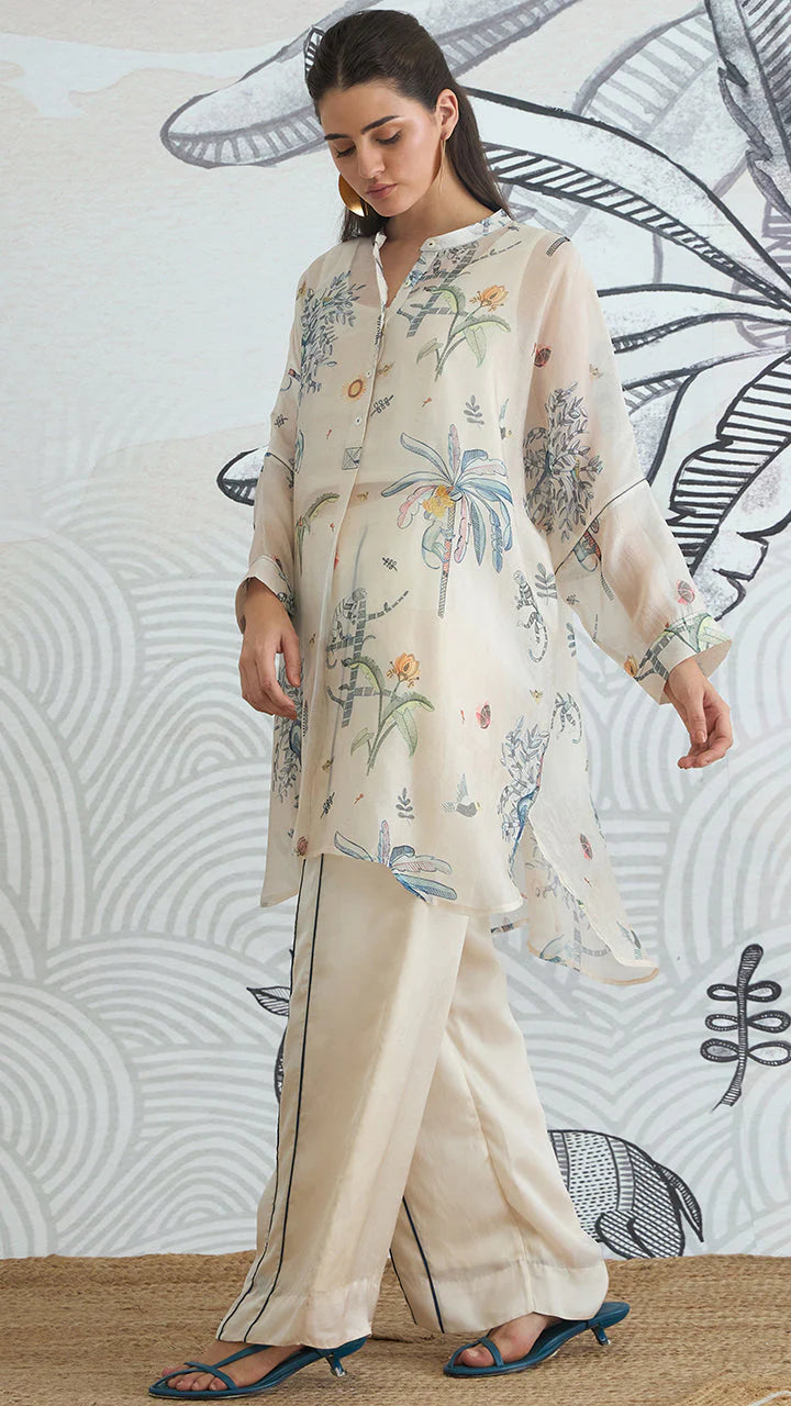 Jungle Kimono Tunic With Blue Piping Pants