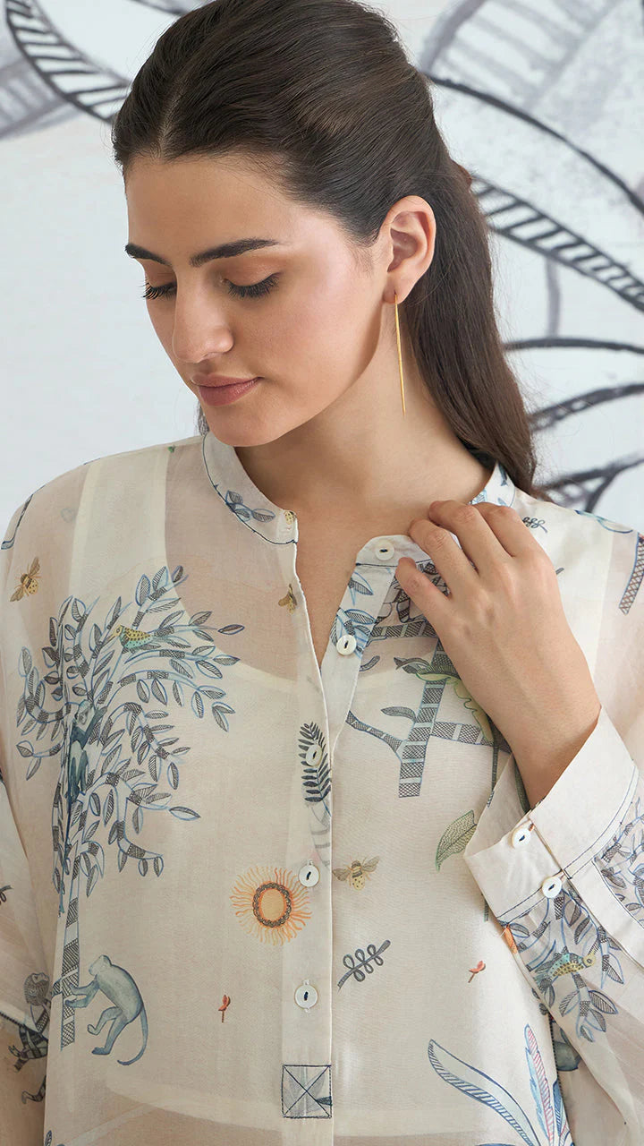Jungle Kimono Tunic With Blue Piping Pants