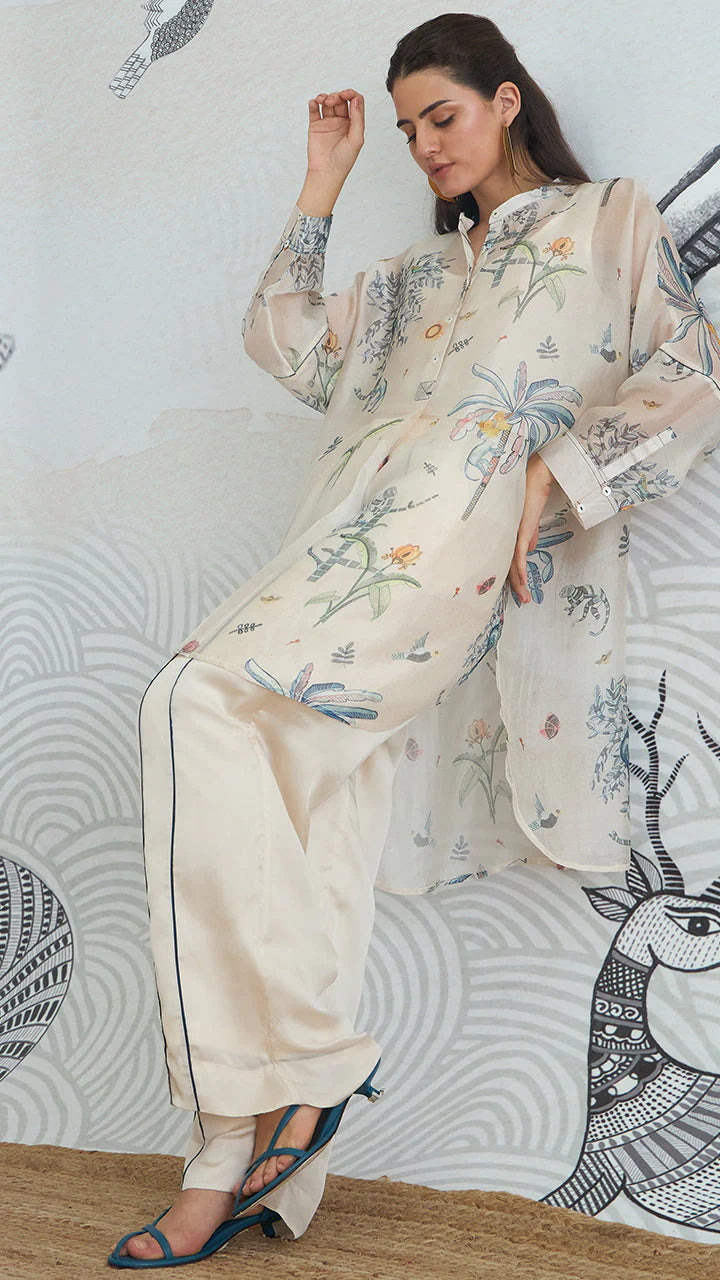 Jungle Kimono Tunic With Blue Piping Pants