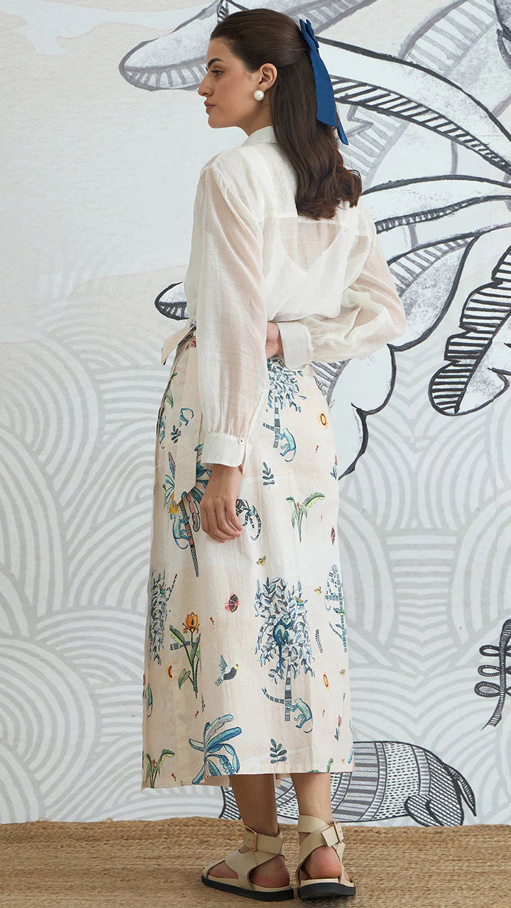 White Shirt With Jungle Wrap Skirt