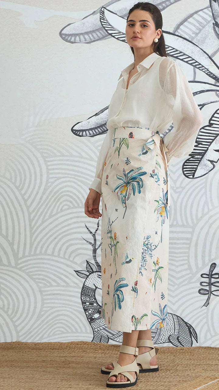 White Shirt With Jungle Wrap Skirt